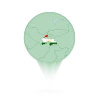Tajikistan map, stylish location icon with Tajikistan map and flag. vector
