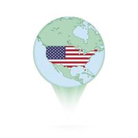 USA map, stylish location icon with USA map and flag. vector