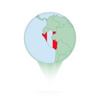 Peru map, stylish location icon with Peru map and flag. vector