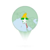 Myanmar map, stylish location icon with Myanmar map and flag. vector