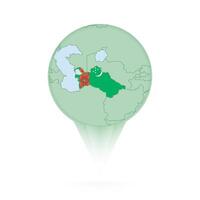 Turkmenistan map, stylish location icon with Turkmenistan map and flag. vector