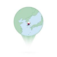 South Korea map, stylish location icon with South Korea map and flag. vector