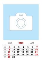 June 2025 calendar planner A3 size with place for your photo. vector