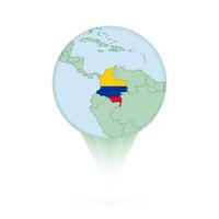 Colombia map, stylish location icon with Colombia map and flag. vector
