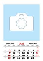 February 2025 calendar planner A3 size with place for your photo. vector