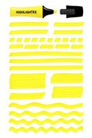 Hand drawn highlighter brush graphic set. Yellow layered scribbled rectangle with wavy lines, solid stripes hand drawings with highlight permanent marker. illustration for business presentation vector