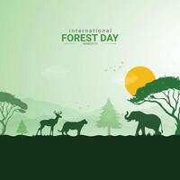 International day of forests background design with cloudy sky and fog in the forest vector