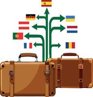 Delivery van and multiple destination flags representing international shipping vector