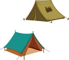 Two tents set up in a natural environment, offering a place to rest and sleep while enjoying outdoor adventures vector