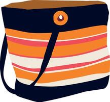 An orange and blue striped bag with a black handle vector