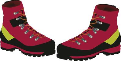 A pair of red hiking boots with yellow laces vector