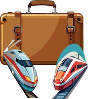 A suitcase and a train on the tracks vector