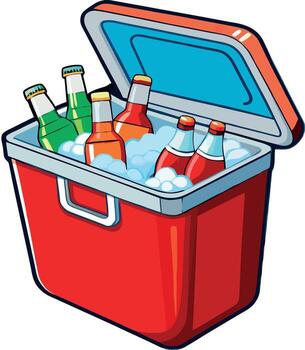 An open cooler with beer and soda in it vector