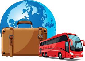 Train and bus representing worldwide transportation services vector