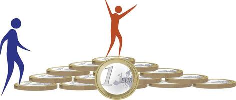 A man standing on top of a pile of coins vector
