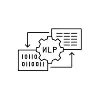 AI in NLP line icon design. Implementation AI in Natural Language Processing . NLP process with gear and letter element line design vector