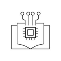 AI in education line icon design. Implementation AI in education sector. Book with chip and circuits line design vector