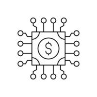 AI in fintech line icon design. Implementation AI in finance sector. Dolar with chip circuit line design vector