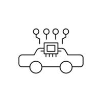 AI in transportation line icon design. Implementation AI in transportation sector. Car with computer chip and circuits vector