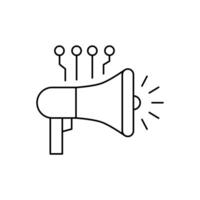 AI in marketing line icon design. Implementation AI in marketing. Megaphone with circuit line design vector