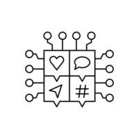 AI in social media line icon design. Implementation AI in social media sector vector