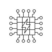 AI in energy line icon design. Implementation AI in energy sector. Thunder with solar panel and circuit line design vector