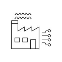AI in manufacturing line icon design. Implementation AI in manufacturing sector. Factory with circuit line design vector