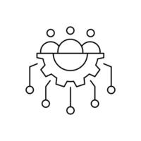 AI in human resources line icon design. Implementation AI in human resources. Peoples with gear and circuit line design vector