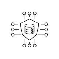AI in data security line icon design. Implementation AI in data security. Data stack with shield and circuits line design vector
