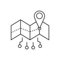 AI in GPS navigation line icon design. Implementation AI in GPS navigation. Map with location pin and circuits line design vector