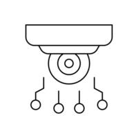 AI in surveillance line icon design. Implementation AI in surveillance sector. Camera cctv with circuits line design vector