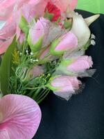 Picture of red and pink rose petals blooming , beautiful flower and authentic fragrance for wedding or valentine colorful bouquet, selective focus. photo
