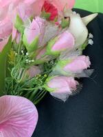 Picture of red and pink rose petals blooming , beautiful flower and authentic fragrance for wedding or valentine colorful bouquet, selective focus. photo