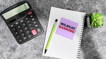Concept of Wildcat Banking write on sticky notes isolated on Wooden Table. photo