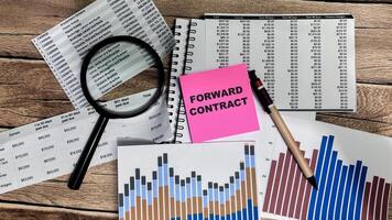 Concept of Forward Contract write on sticky notes isolated on Wooden Table. photo