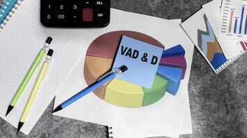 Concept of VAD D write on sticky notes isolated on Wooden Table. photo