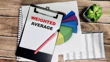 Concept of Weighted Average write on paperwork isolated on Wooden Table. photo