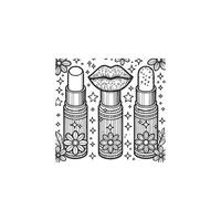A coloring page with three bottles and a lip gloss vector