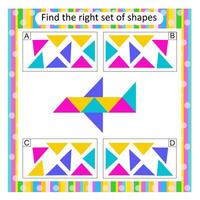 Logic puzzle for kids. Find the correct set of cartoon airplane. Preschool worksheet activity. Answer is A. vector