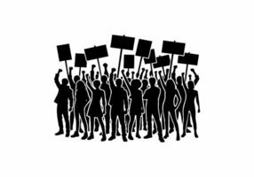 silhouette of women and men protesting with signboards, a group of people protesting in the city vector