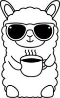 Cute llama reading book with glasses, showcasing playful and whimsical vibe vector