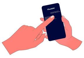illustration of a hand holding a cellphone, This design is suitable for use in promoting technology platforms, online tutorials, educational blogs, or projects related to AI and digital communication. vector