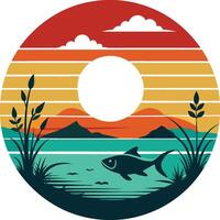 A vintage sunset color night with a full Moon reflect illustration vector