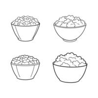 A Set Of Popcorn In A Pot Line Art Illustration vector