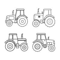 A Set Of Tractor Line Art Illustration vector