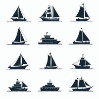 A set of different types of ships on a white background vector