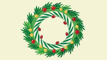 Illustration of a circular holiday wreath adorned with red and yellow berries, perfect for winter festivities and seasonal decorations in a cheerful setting vector