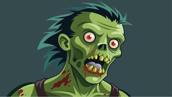 A distressed cartoon zombie with exaggerated features and a tattered shirt screams in fear, set against a soft, muted background vector