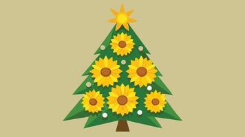 Creative holiday tree design featuring vibrant sunflowers and a bright star on top, set against a simple background, showcasing a unique festive decoration concept vector