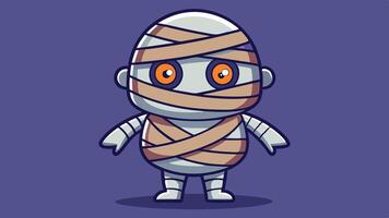 A whimsical cartoon mummy character standing confidently against a bright orange background, exuding a playful spirit in a fun, animated style vector